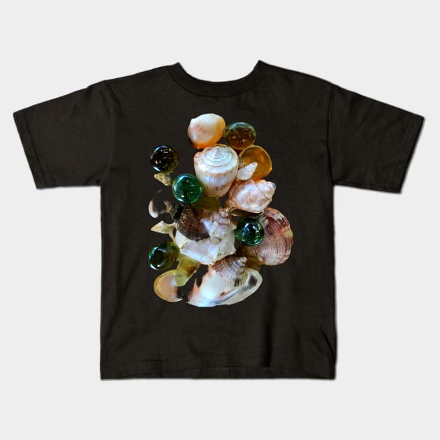 Pretty shell collage with glass gems Kids T-Shirt by Dillyzip1202